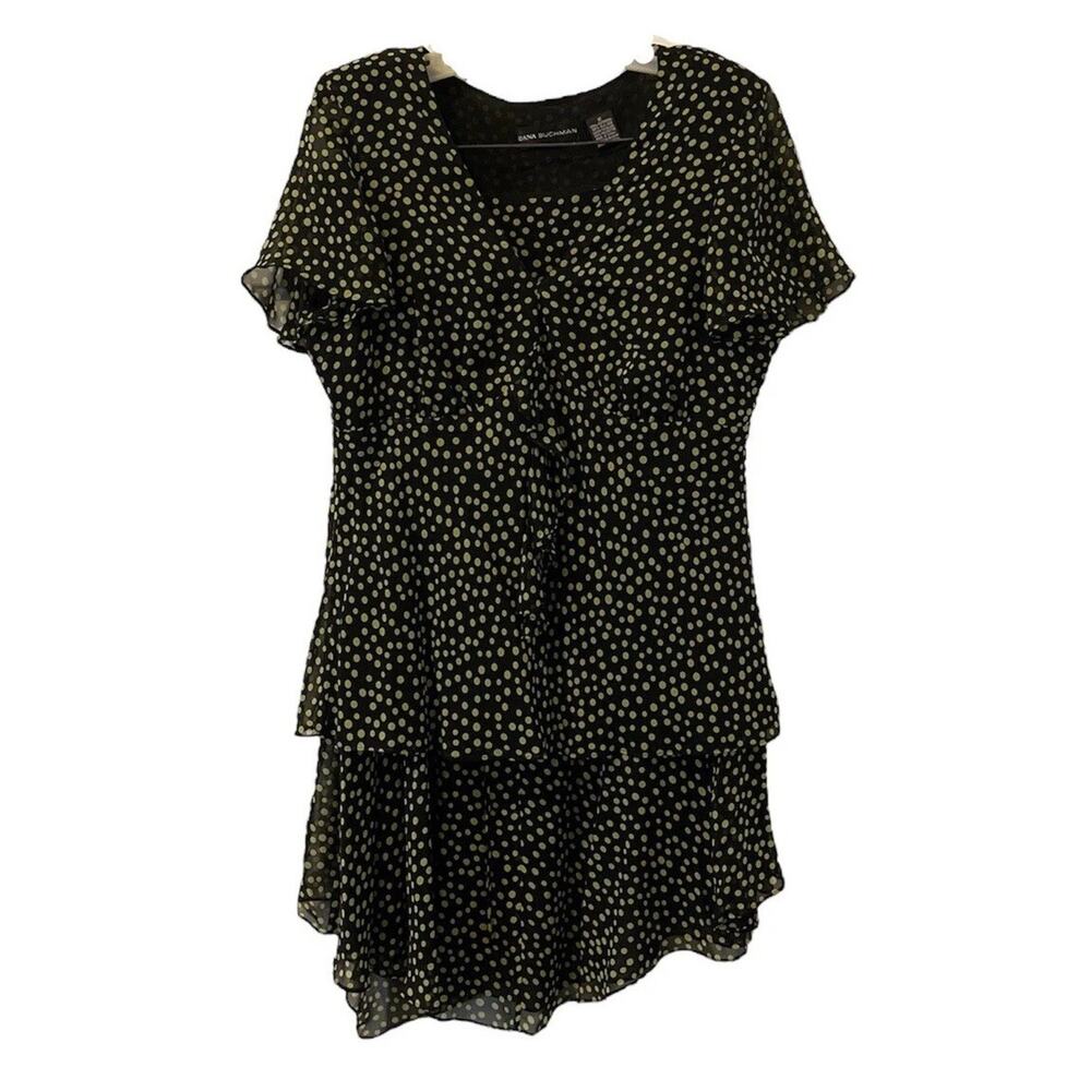 DANA BUCHMAN Black & Green Polka Dot Silk (2) Piece Set Skirt-10 /Top-12